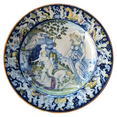 Vintage Hand painted majolica platter in the style of Jacopo Schiavon di Cafaggiolo