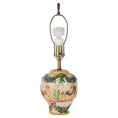 Hand-painted Majolica Table Lamp with Handles, Italy 1940s - 1960s