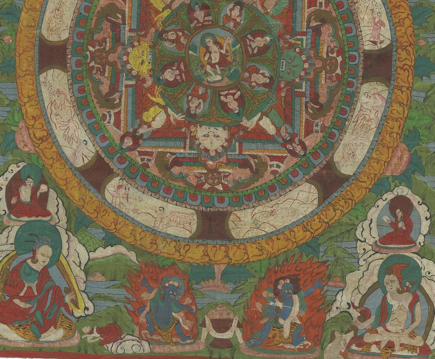 Hand Painted Mandala Thangka, circa 1920 In Good Condition For Sale In Langweer, NL