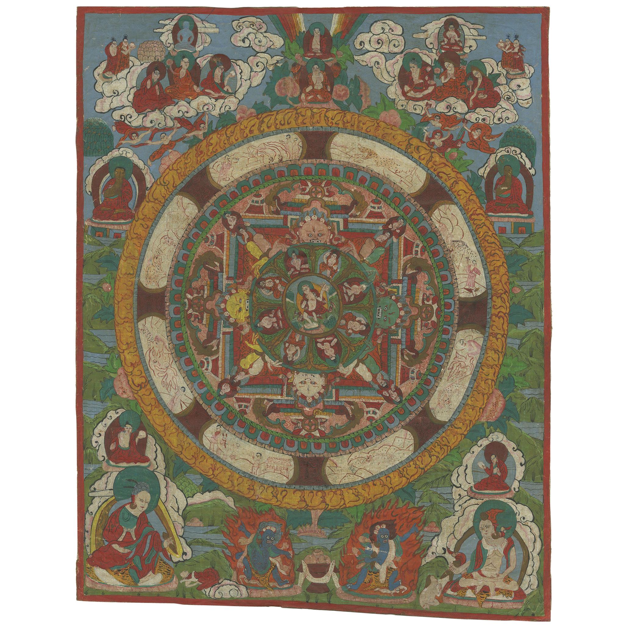 Mandala Thangka pintado a mano, hacia 1920