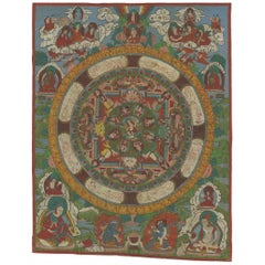 Vintage Hand Painted Mandala Thangka, circa 1920