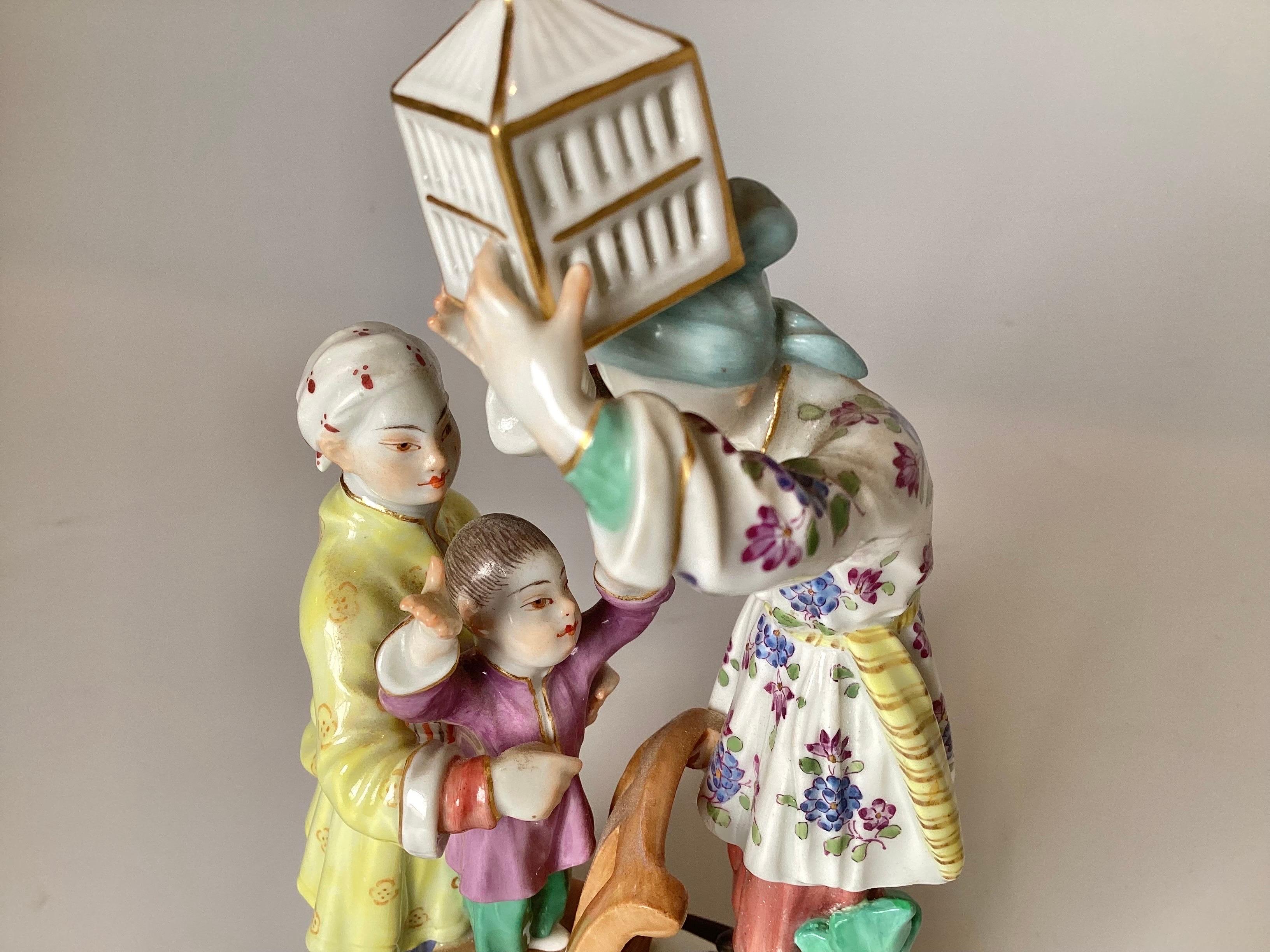 Hand-Painted Hand Painted Meissen Porcelain Chinoiserie Figure 