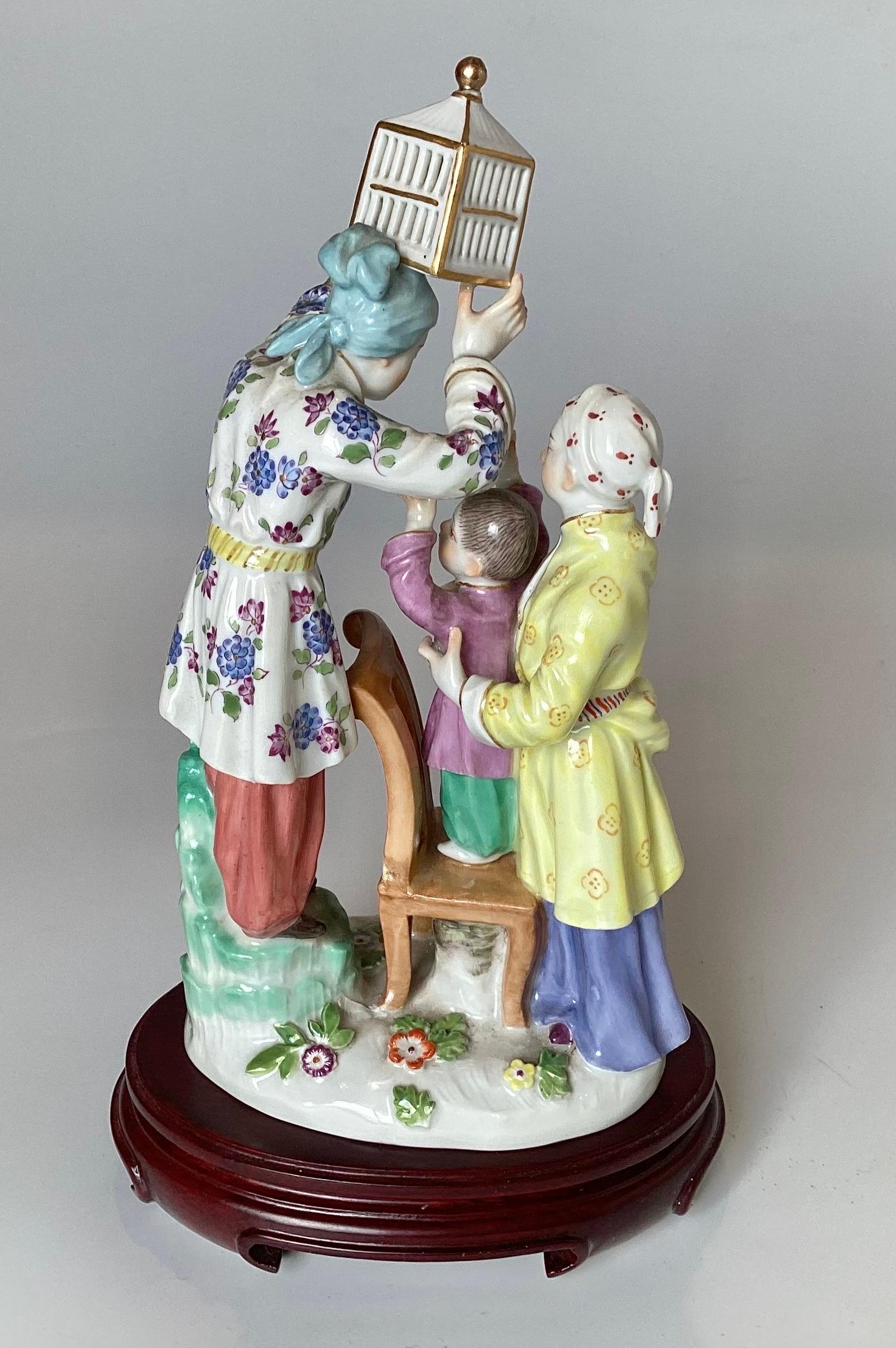 20th Century Hand Painted Meissen Porcelain Chinoiserie Figure 