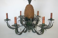 Hand Painted Metal Figural Pineapple Chandelier Light Fixture
