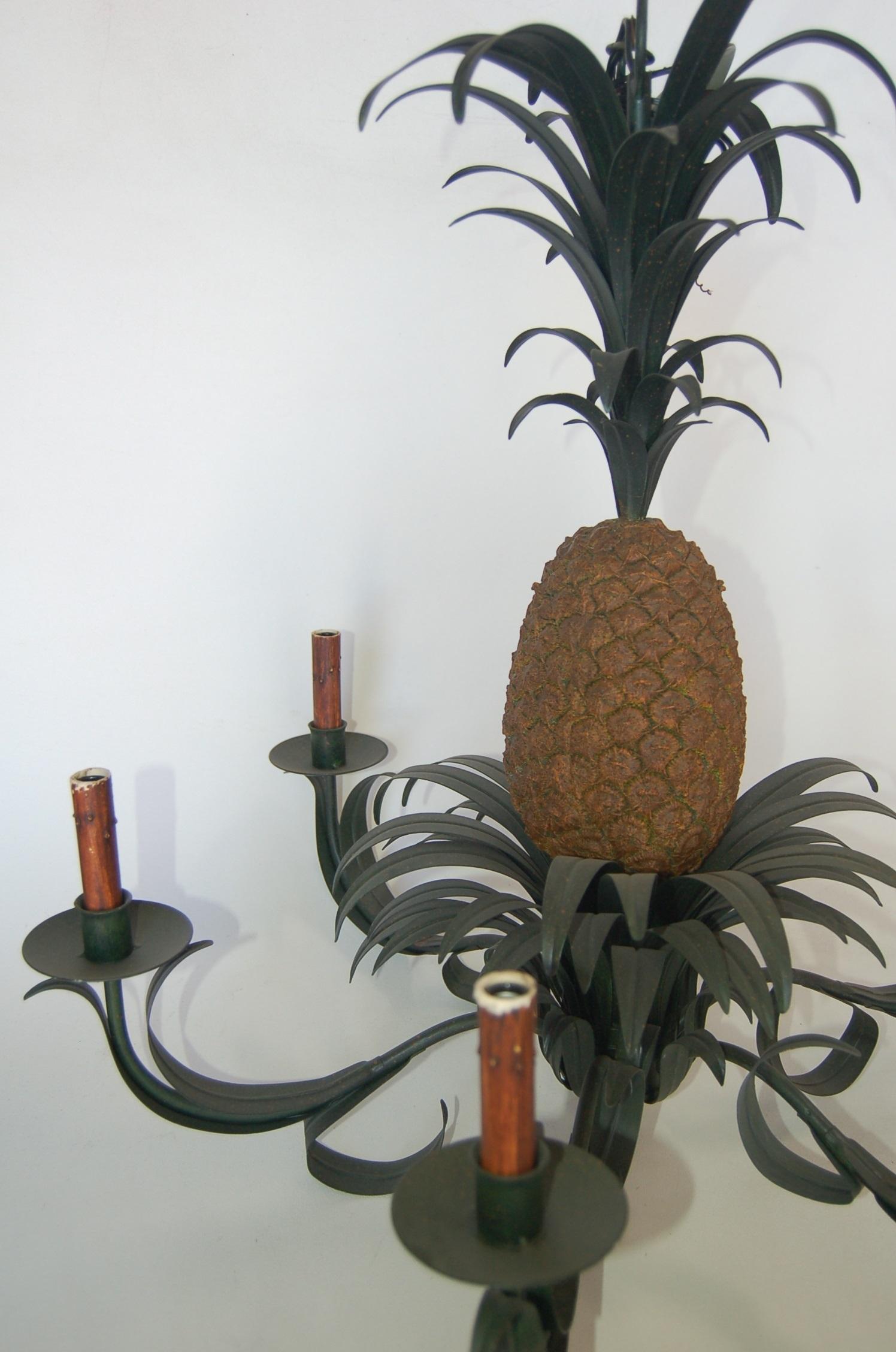 American Hand Painted Metal Figural Pineapple Chandelier Light Fixture