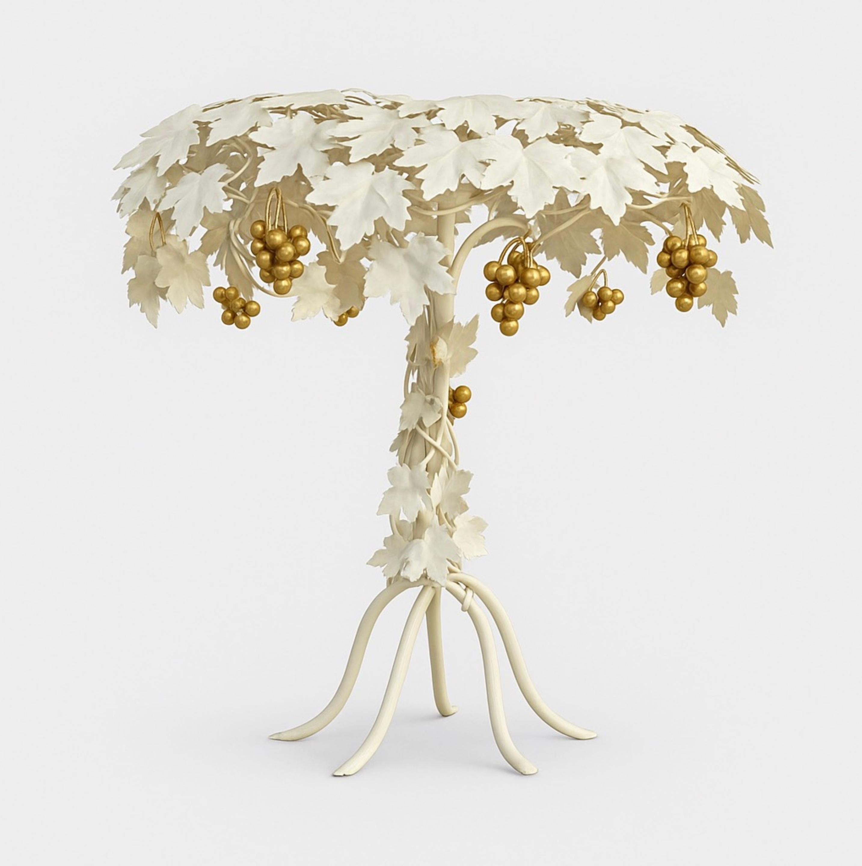 Hand-Painted Metal Grapevine Table Lamp in Hollywood Regency / Art Nouveau Style For Sale 8