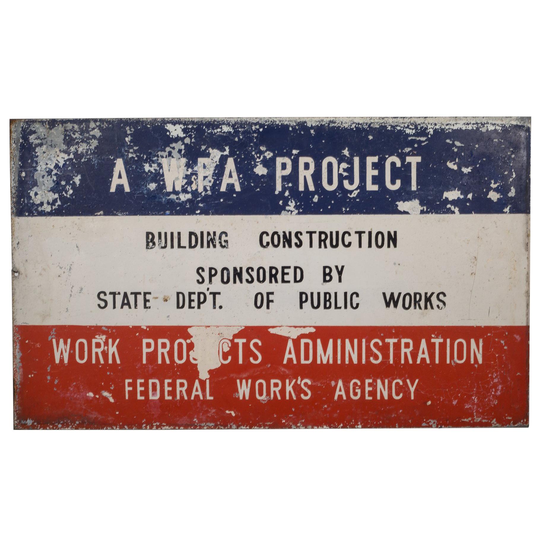 Hand Painted Metal W.P.A Sign, circa 1930