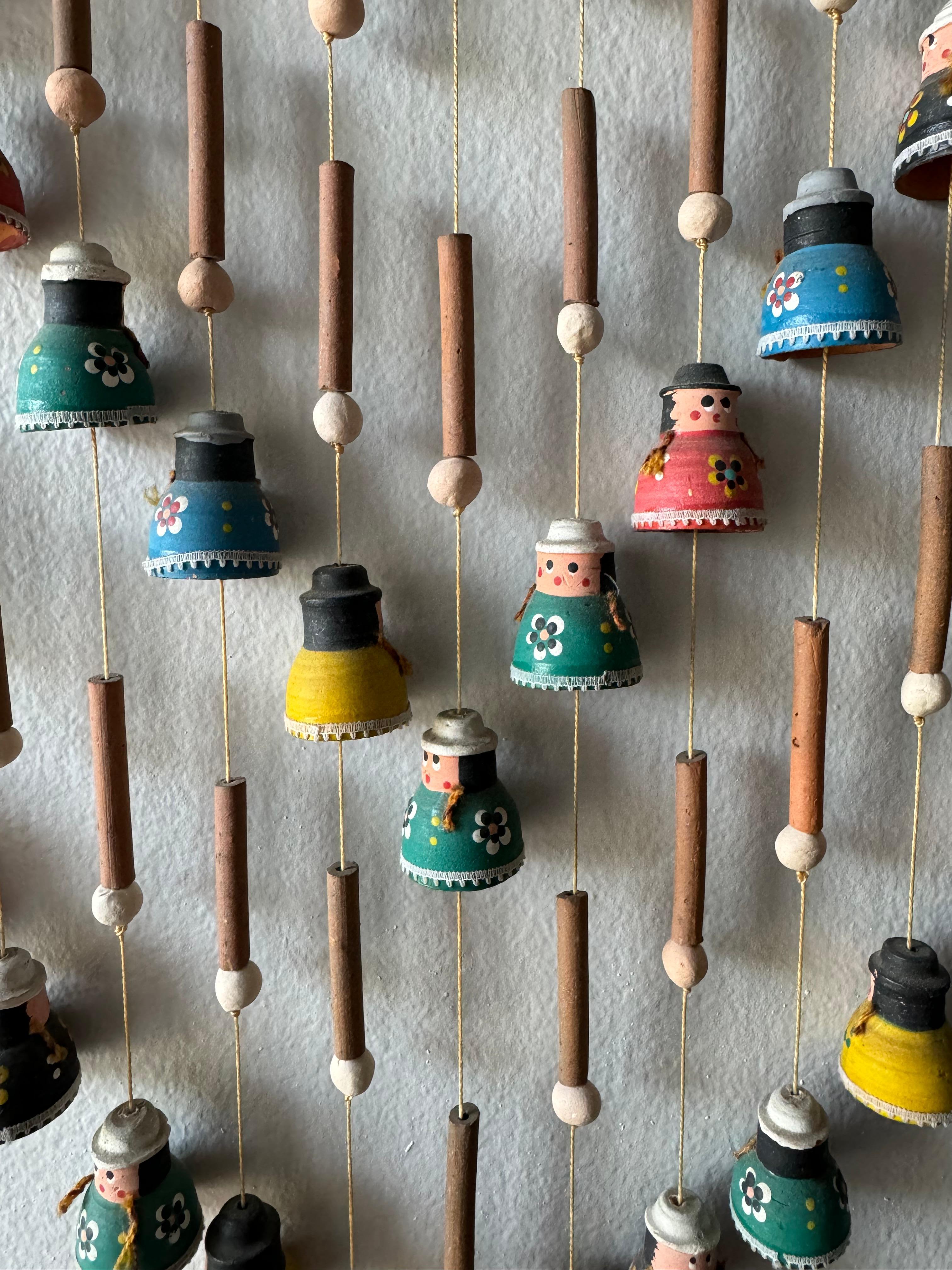 Hand-Painted Hand Painted Mexican Folk Art Hanging Wind Chime  For Sale