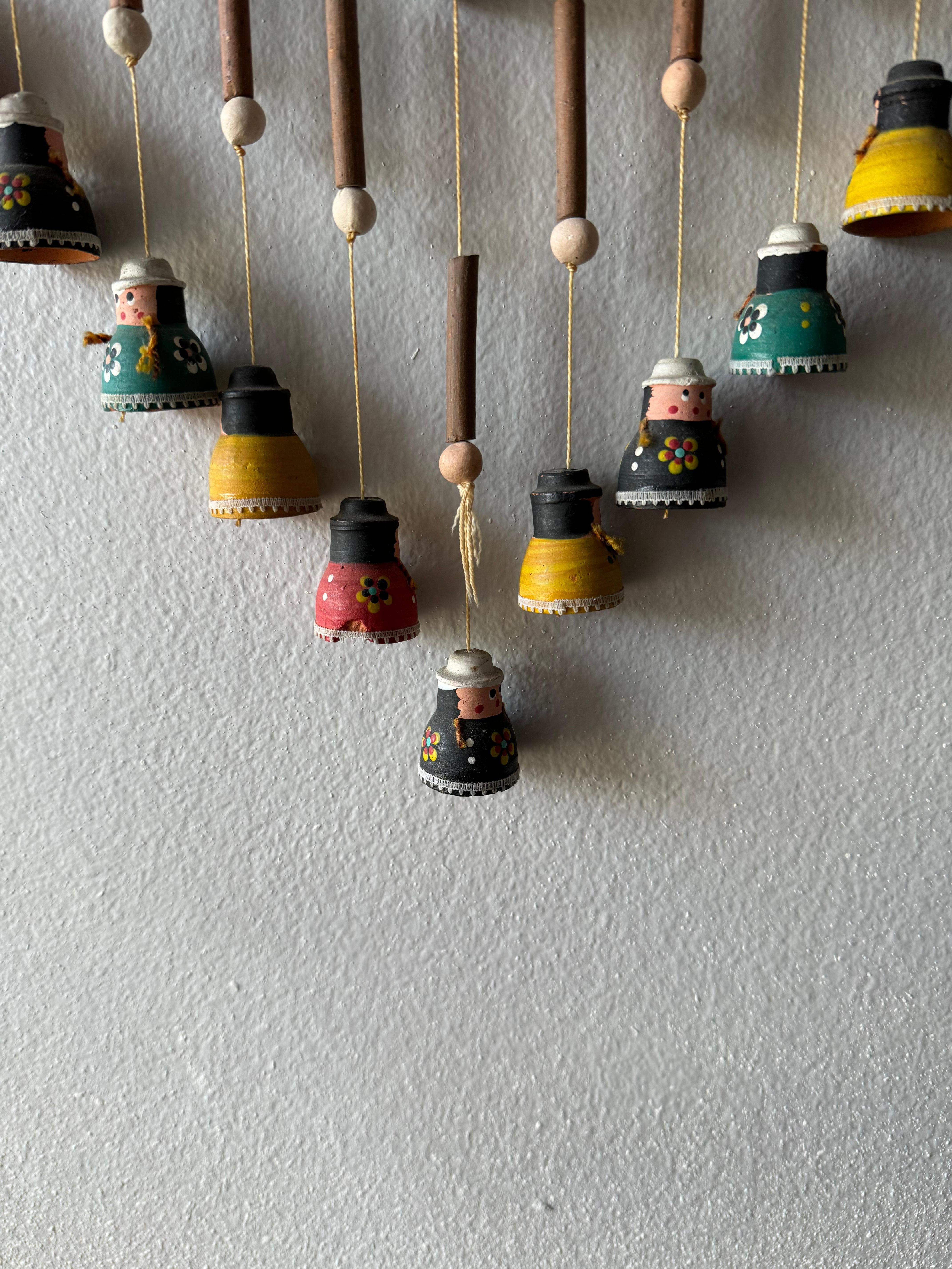 Hand Painted Mexican Folk Art Hanging Wind Chime  In Good Condition For Sale In Costa Mesa, CA
