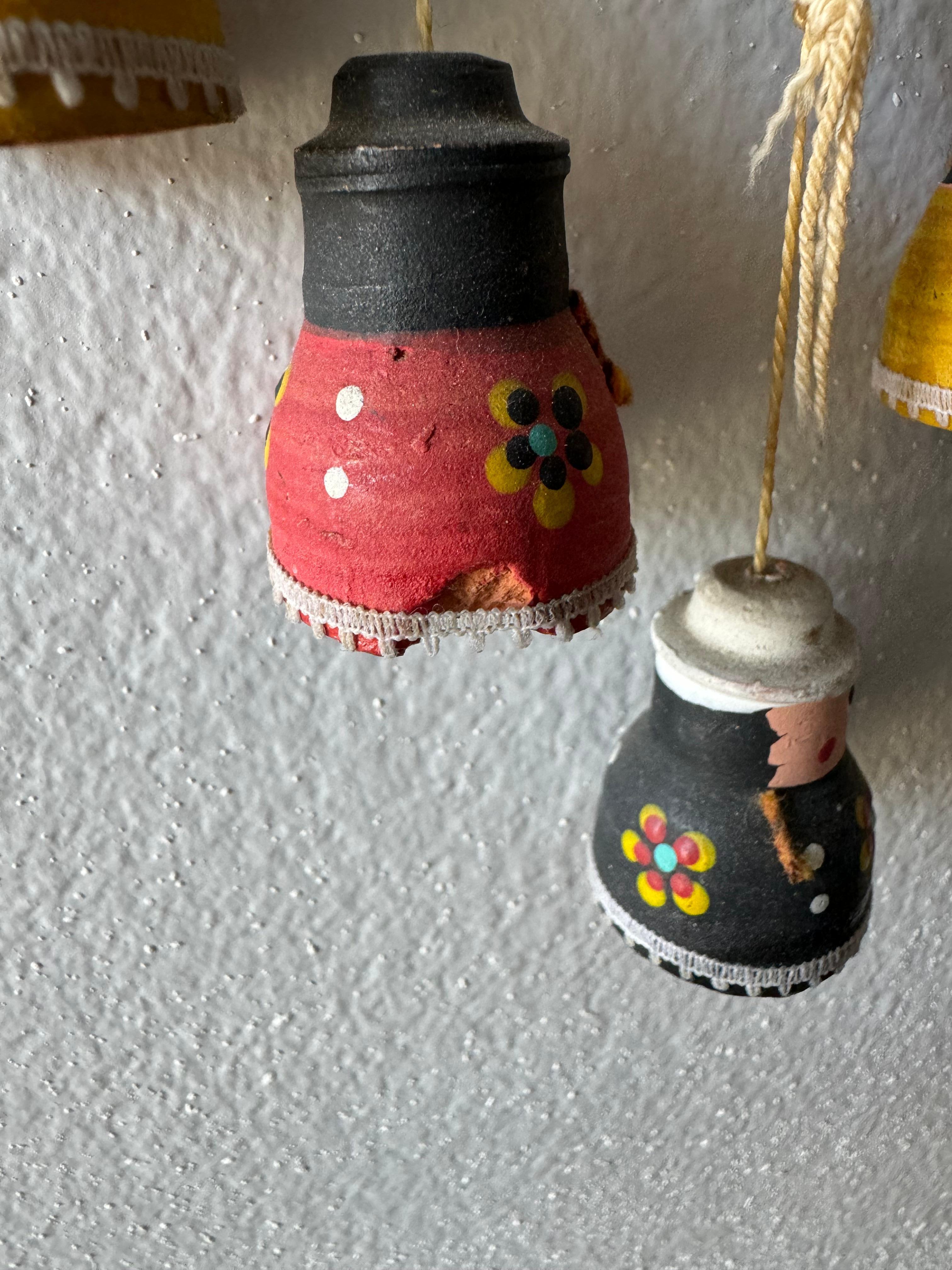 Terracotta Hand Painted Mexican Folk Art Hanging Wind Chime  For Sale