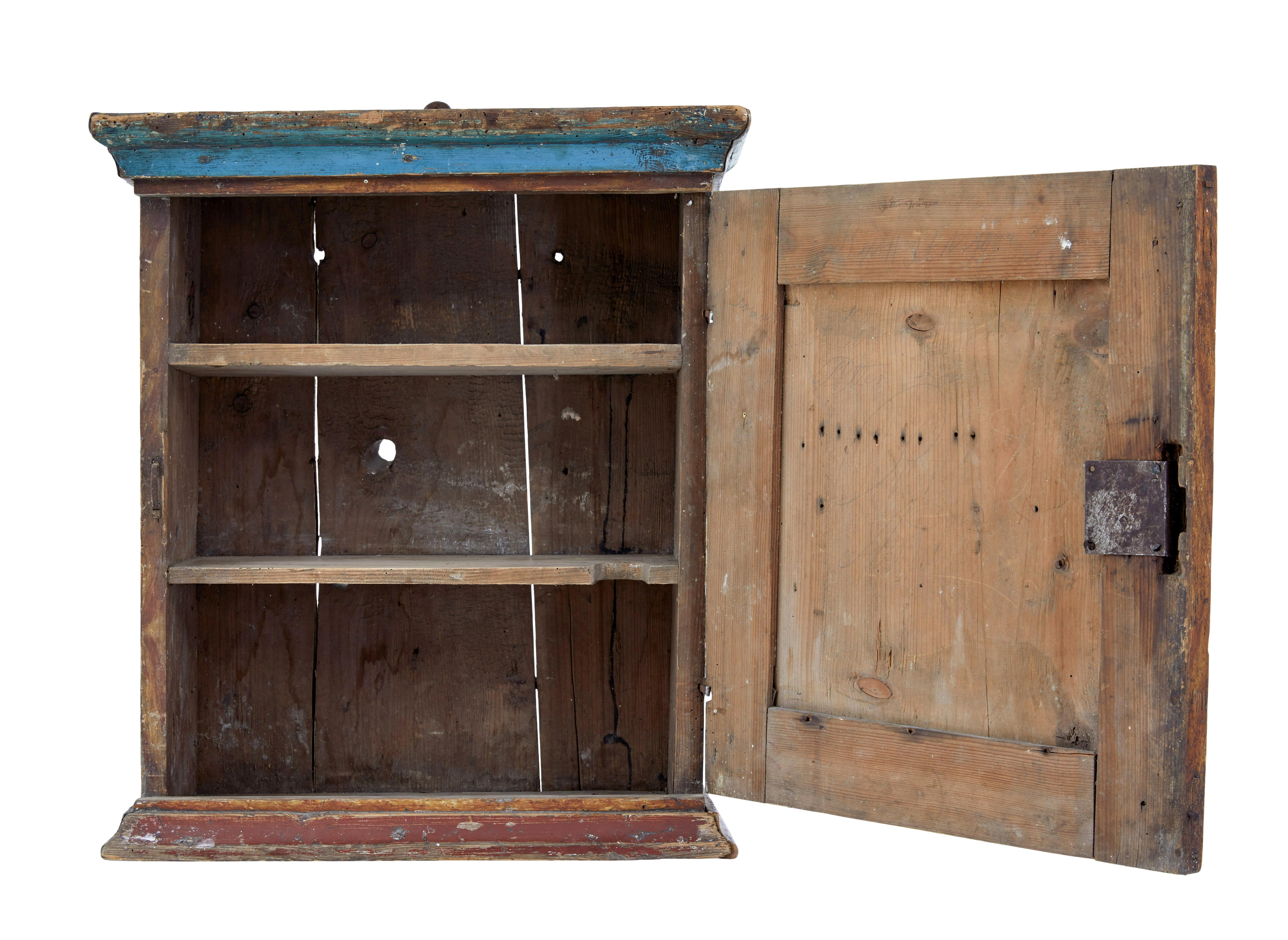 Folk Art Hand painted mid 19th century Swedish pine wall cupboard For Sale