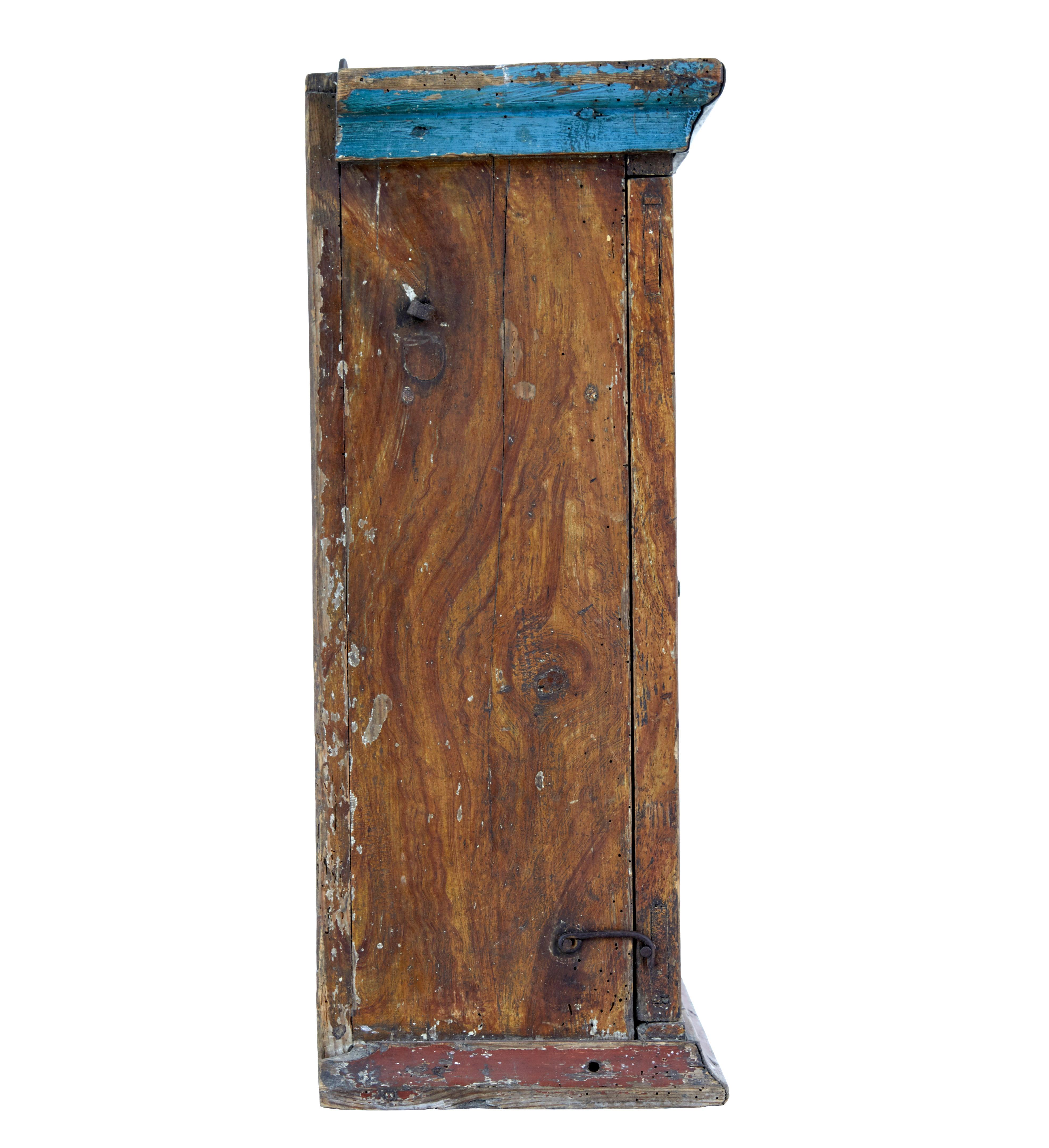 19th Century Hand painted mid 19th century Swedish pine wall cupboard For Sale