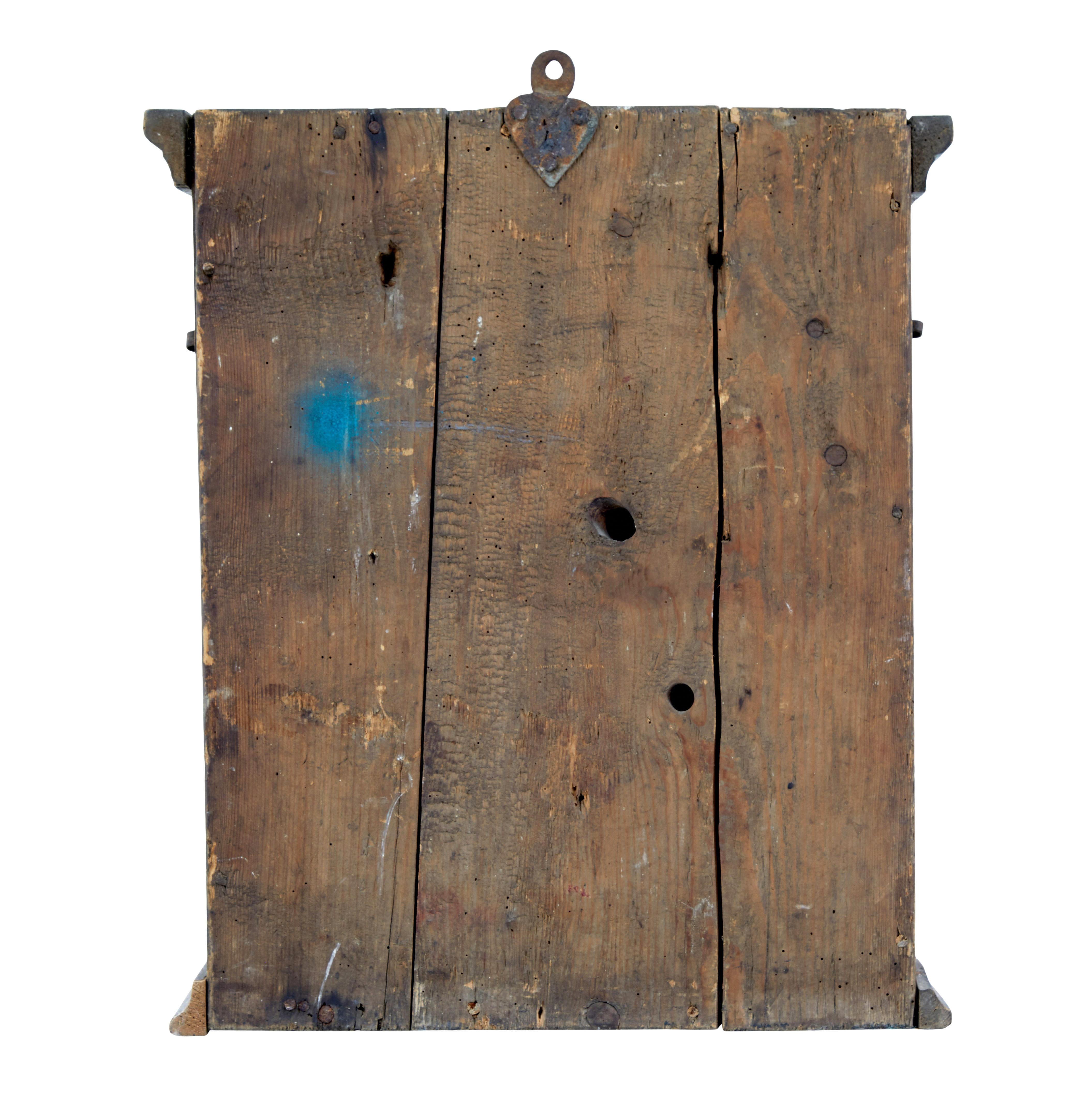 19th Century Hand painted mid 19th century Swedish pine wall cupboard For Sale