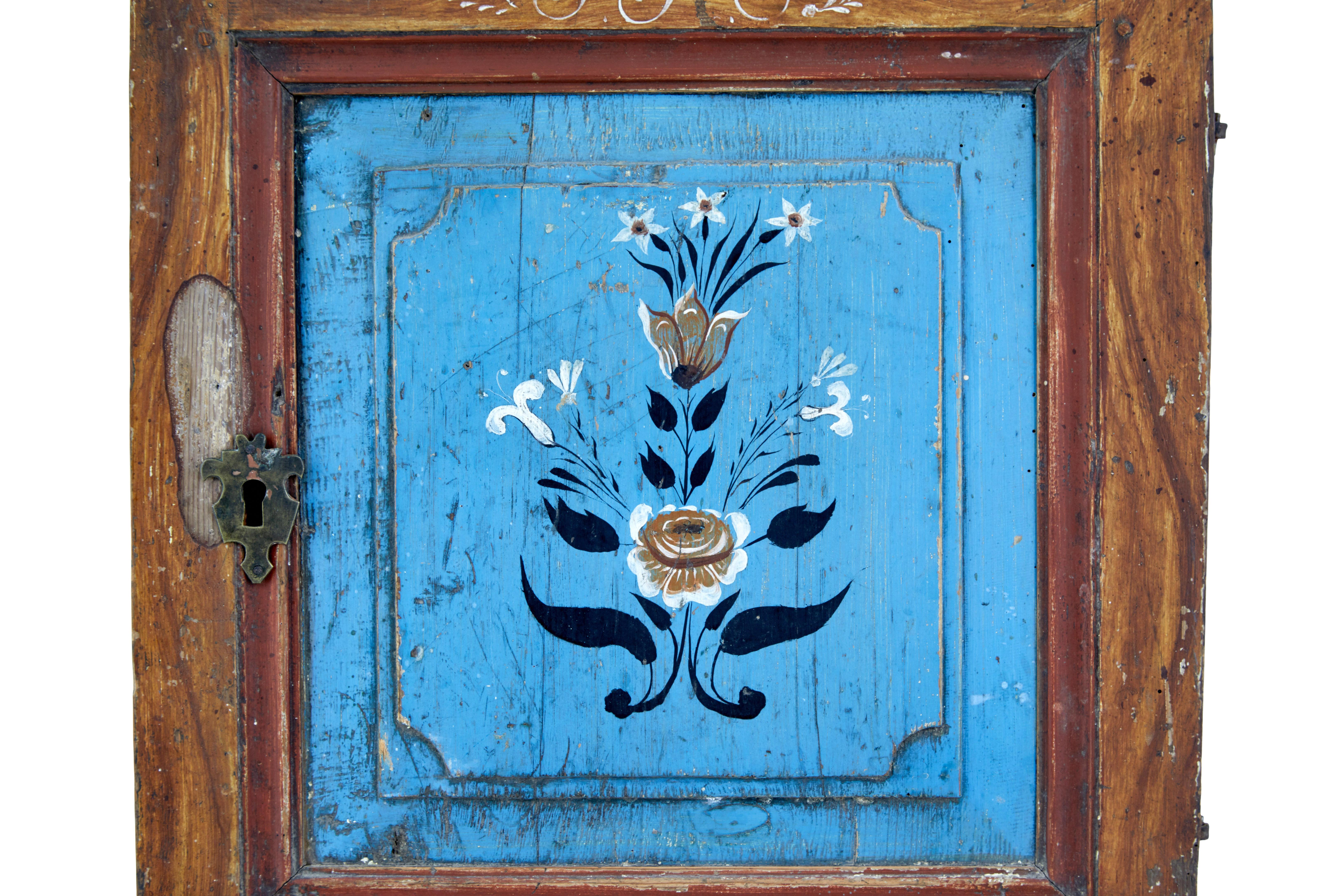 Pine Hand painted mid 19th century Swedish pine wall cupboard For Sale