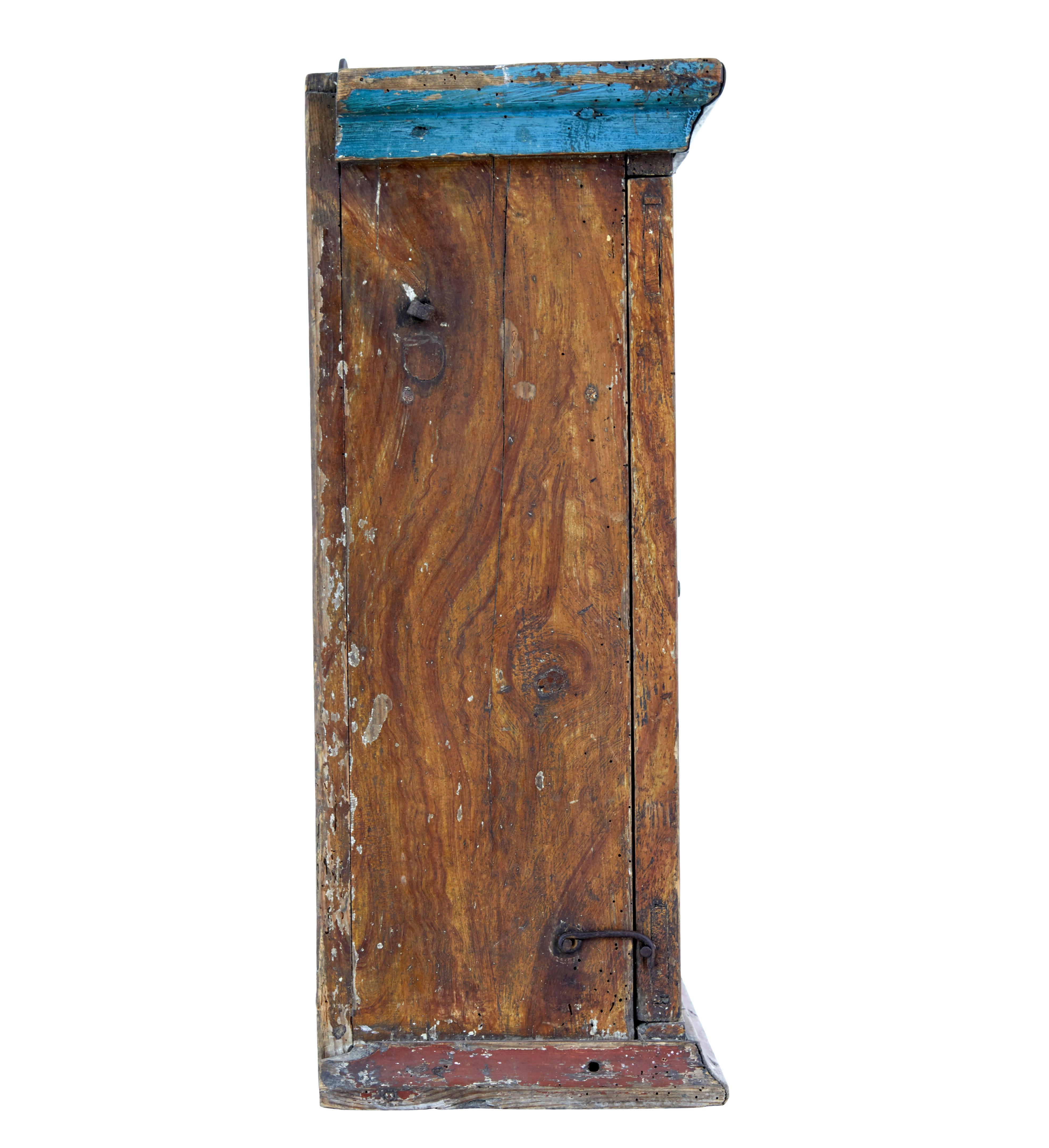 Pine Hand painted mid 19th century Swedish pine wall cupboard For Sale