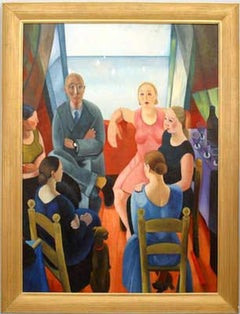 Hand-Painted Mid-Century Modern Portrait, USA, Late 20th Century