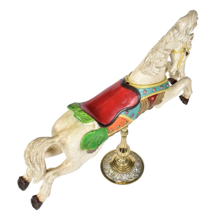 20th Century Hand Painted Midcentury Resin White Jumper Carousel Horse by C.W. Parker For Sale