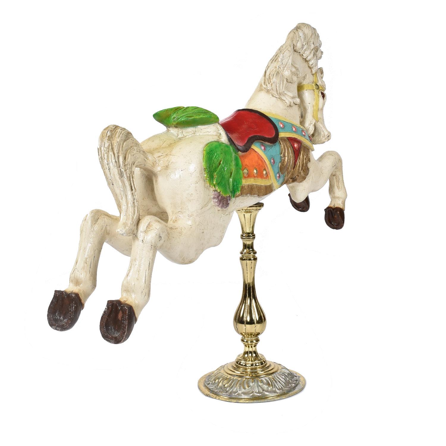 Unknown Hand Painted Midcentury Resin White Jumper Carousel Horse by C.W. Parker For Sale