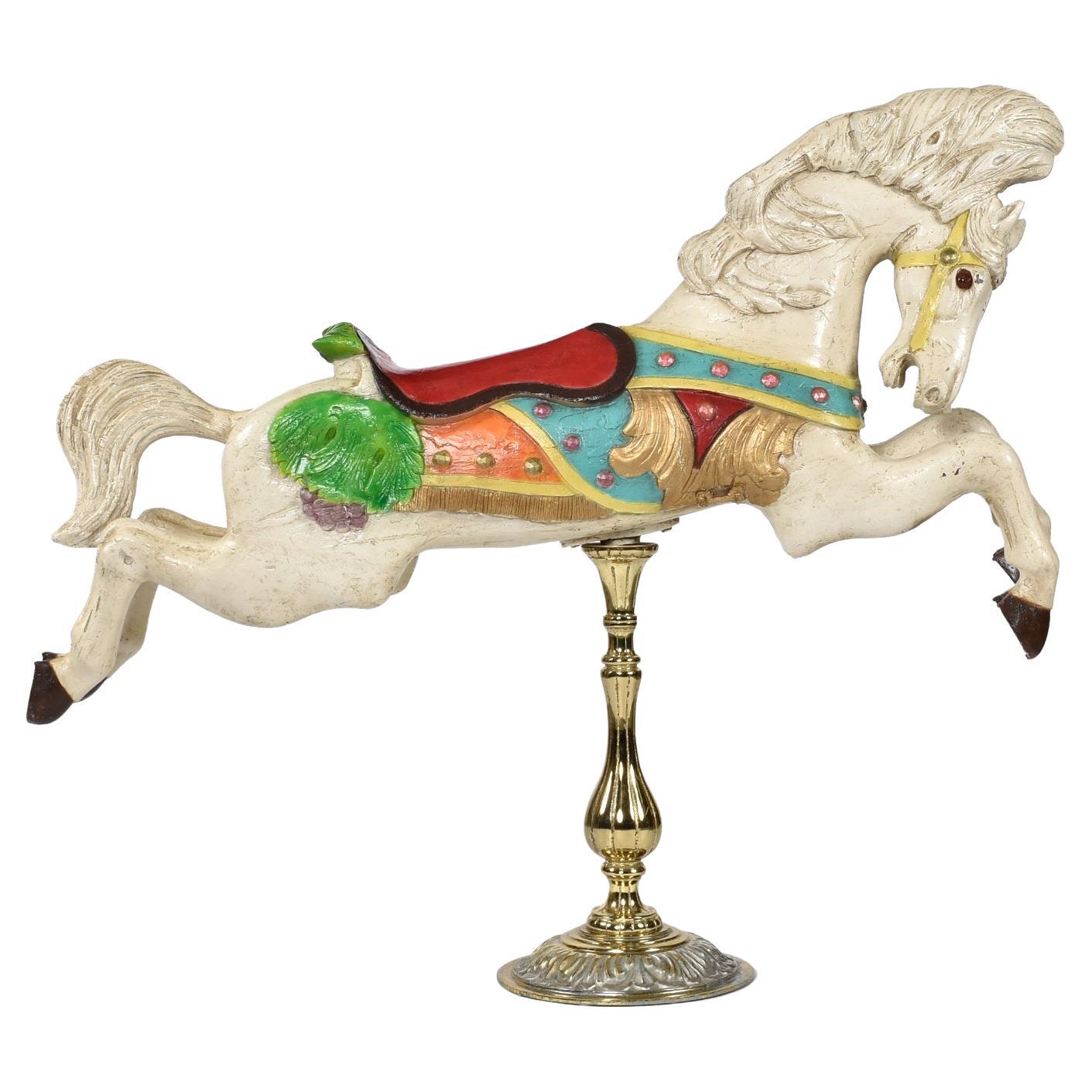 Hand Painted Midcentury Resin White Jumper Carousel Horse by C.W. Parker For Sale