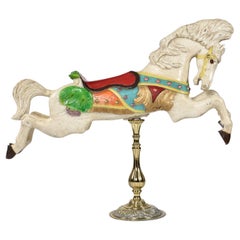 Hand Painted Midcentury Resin White Jumper Carousel Horse by C.W. Parker