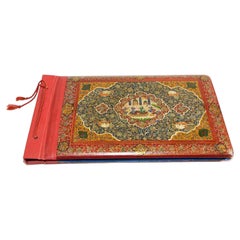 Álbum de fotos antiguo persa de la dinastía Qajar, de papel maché y laca, de alrededor de 1890-1910