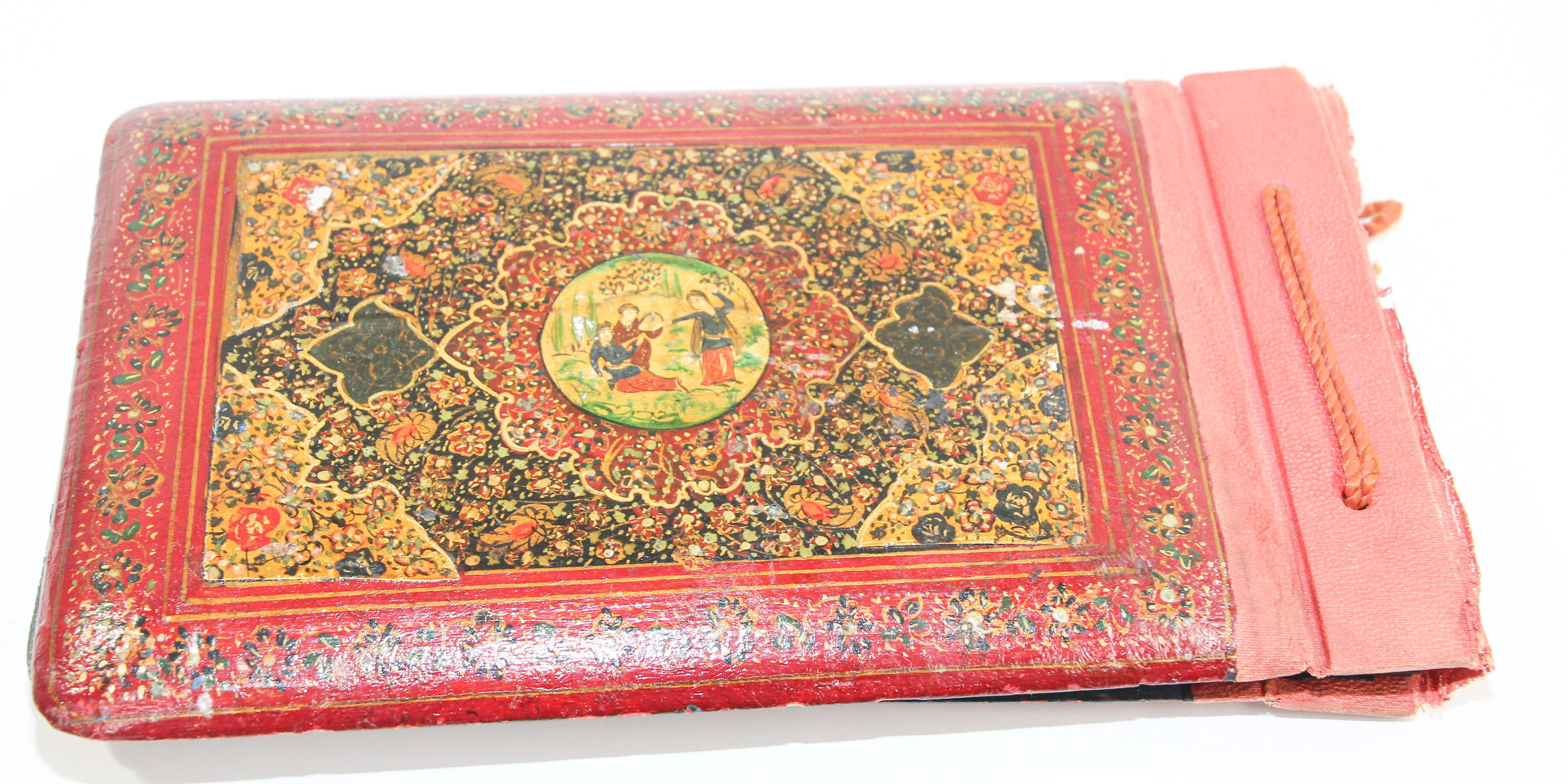 Hand-Painted Hand Painted Middle Eastern Qajar Style Picture Photo Album For Sale