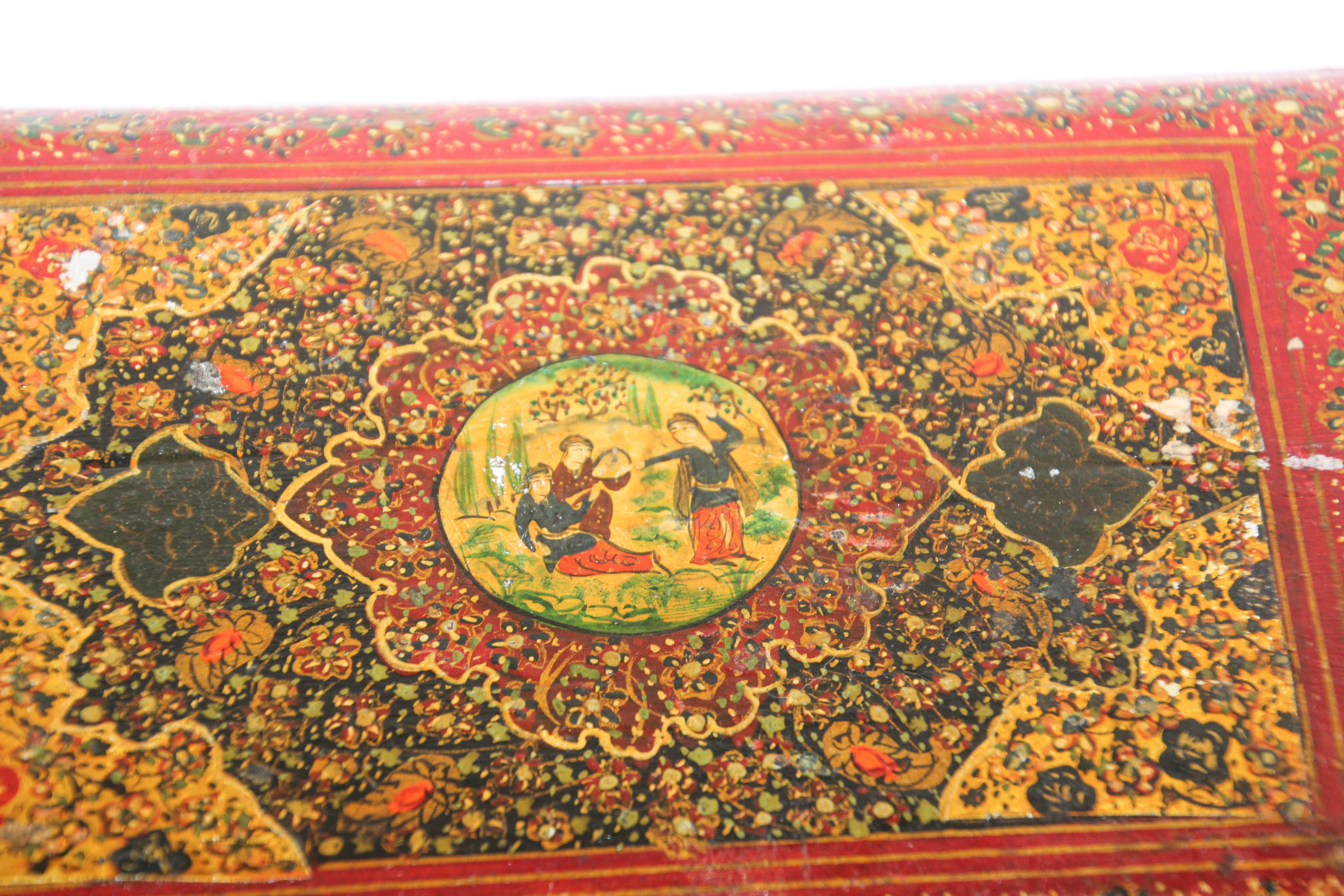 Hand Painted Middle Eastern Qajar Style Picture Photo Album In Distressed Condition For Sale In North Hollywood, CA