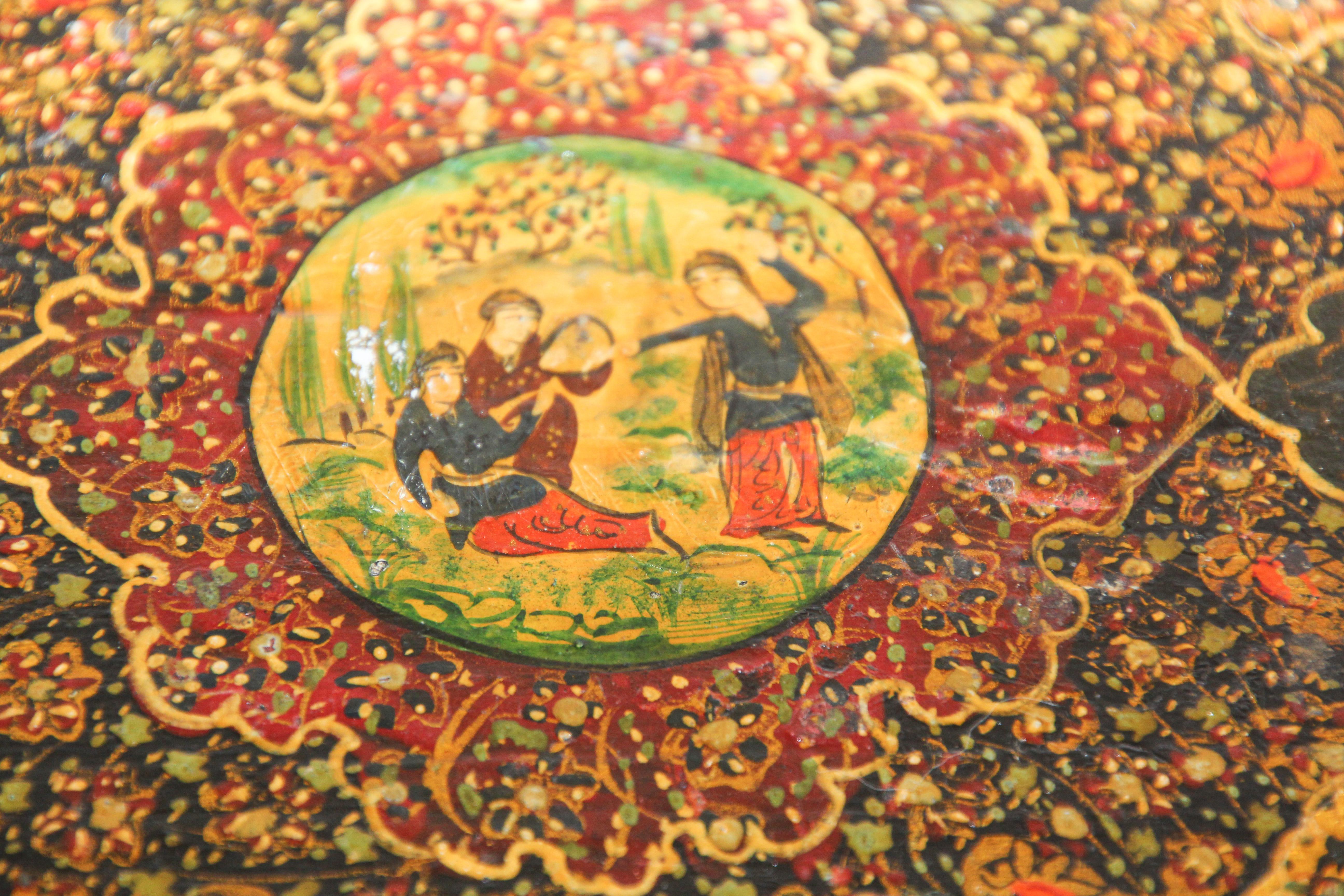 19th Century Hand Painted Middle Eastern Qajar Style Picture Photo Album For Sale