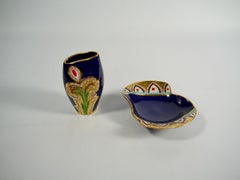 Hand Painted Midnight Blue Porcelain Vessels by Fiamma, Italy 1950s
