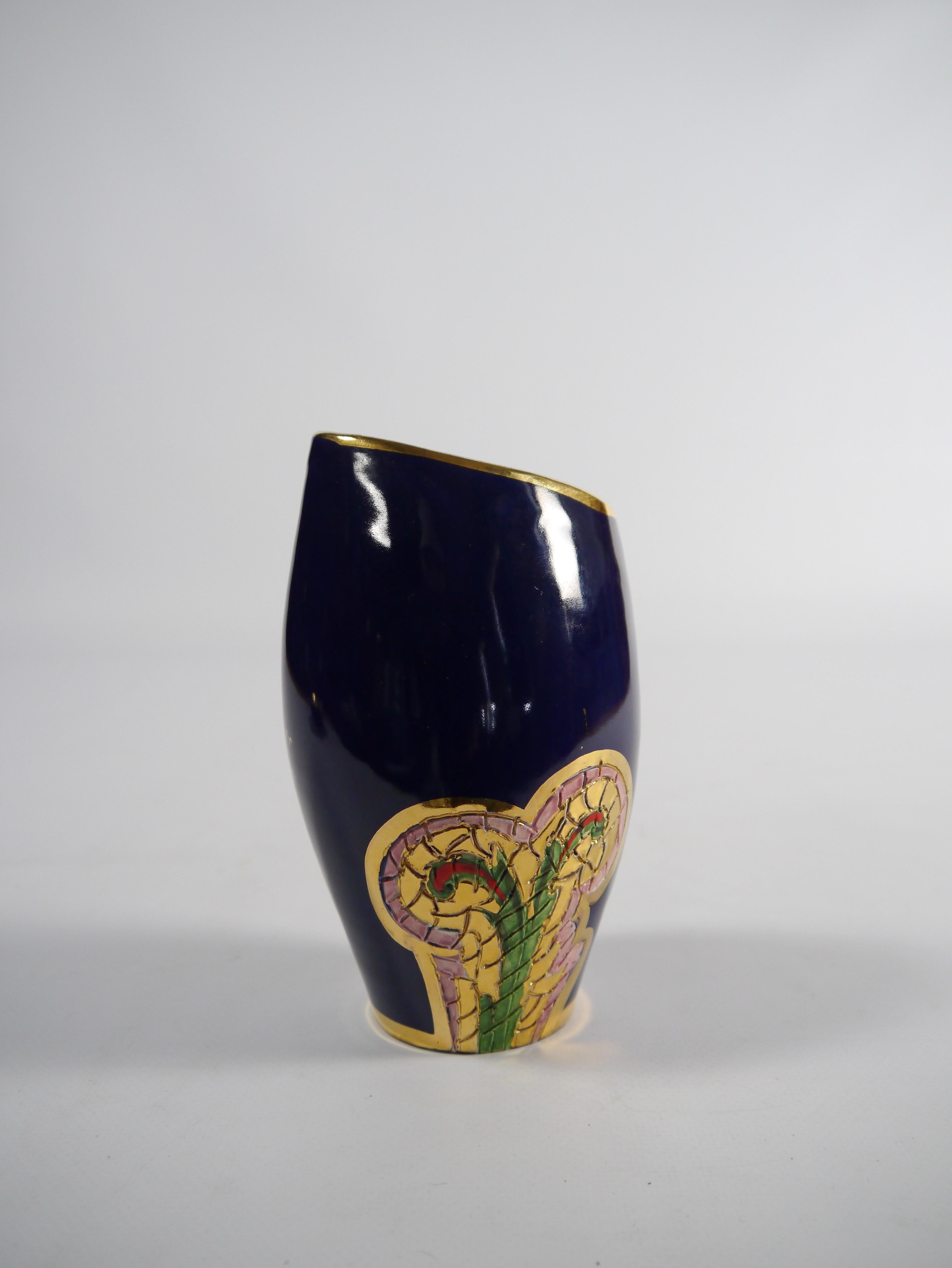 20th Century Hand Painted Midnight Blue Porcelain Vessels by Fiamma, Italy 1950s For Sale