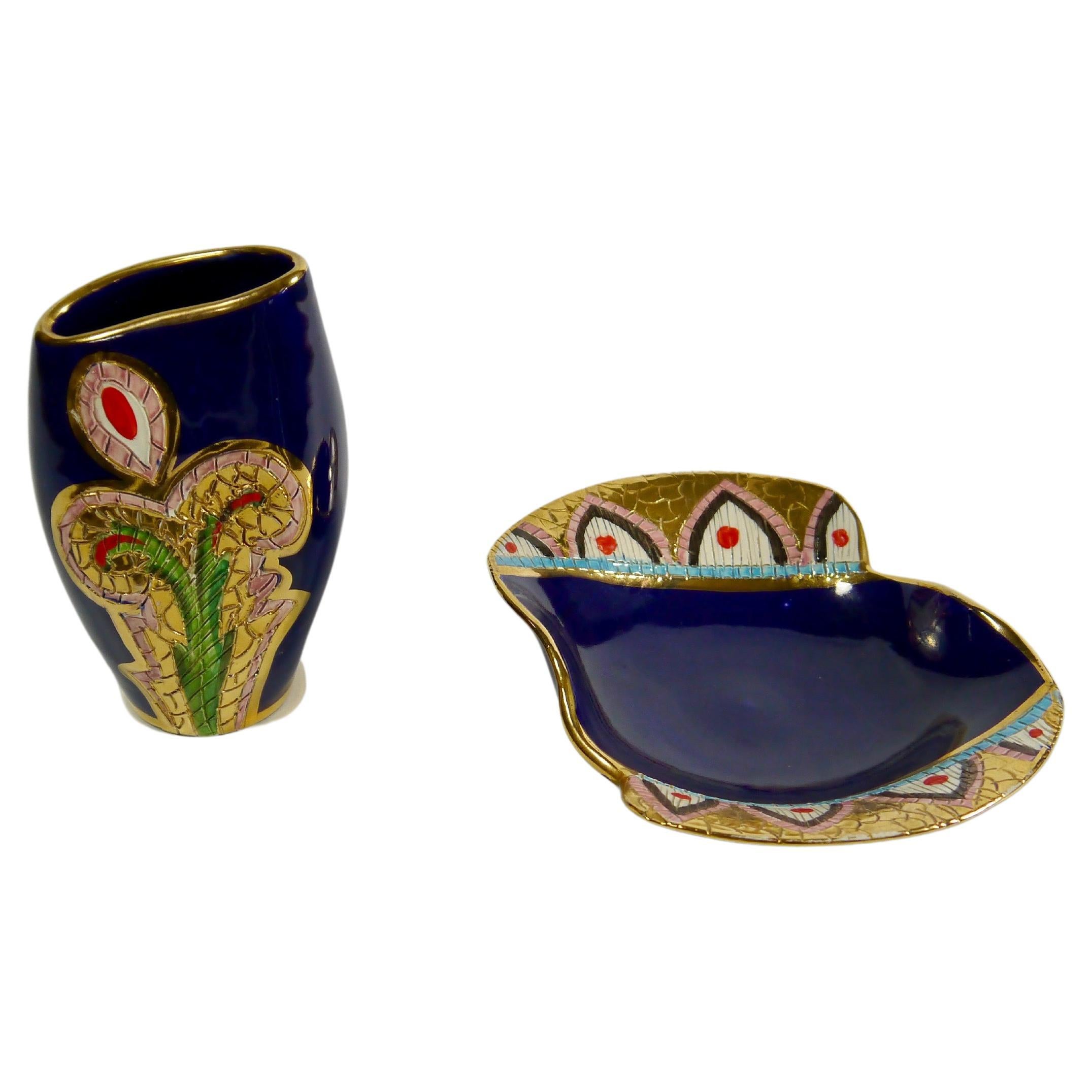 Hand Painted Midnight Blue Porcelain Vessels by Fiamma, Italy 1950s For Sale