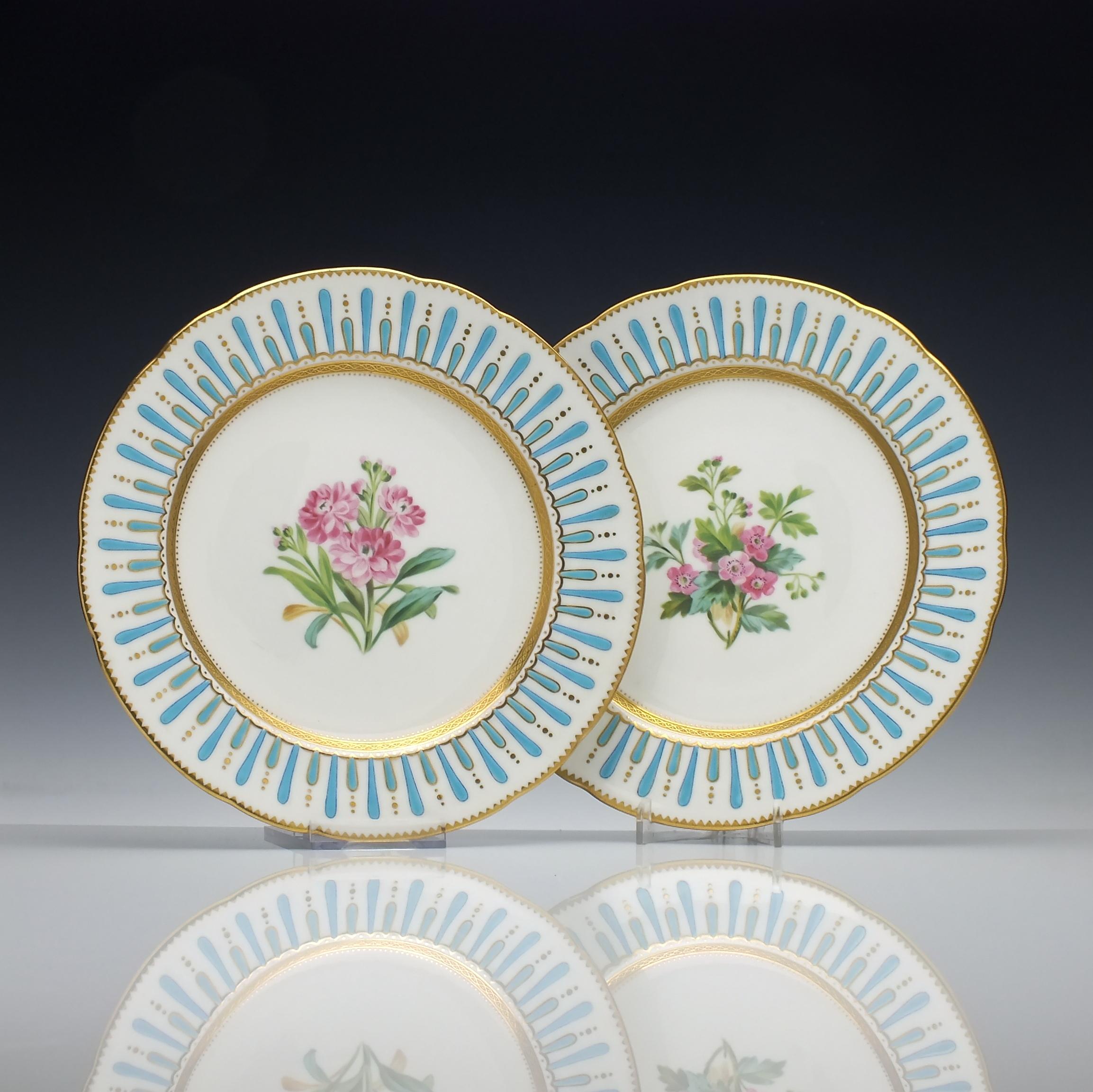 Hand Painted Minton Botanical Dessert Service, circa 1880 In Good Condition In Whitburn, GB