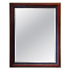 Hand-Painted Mirror with Red, Blue and Gold Decorative Frame