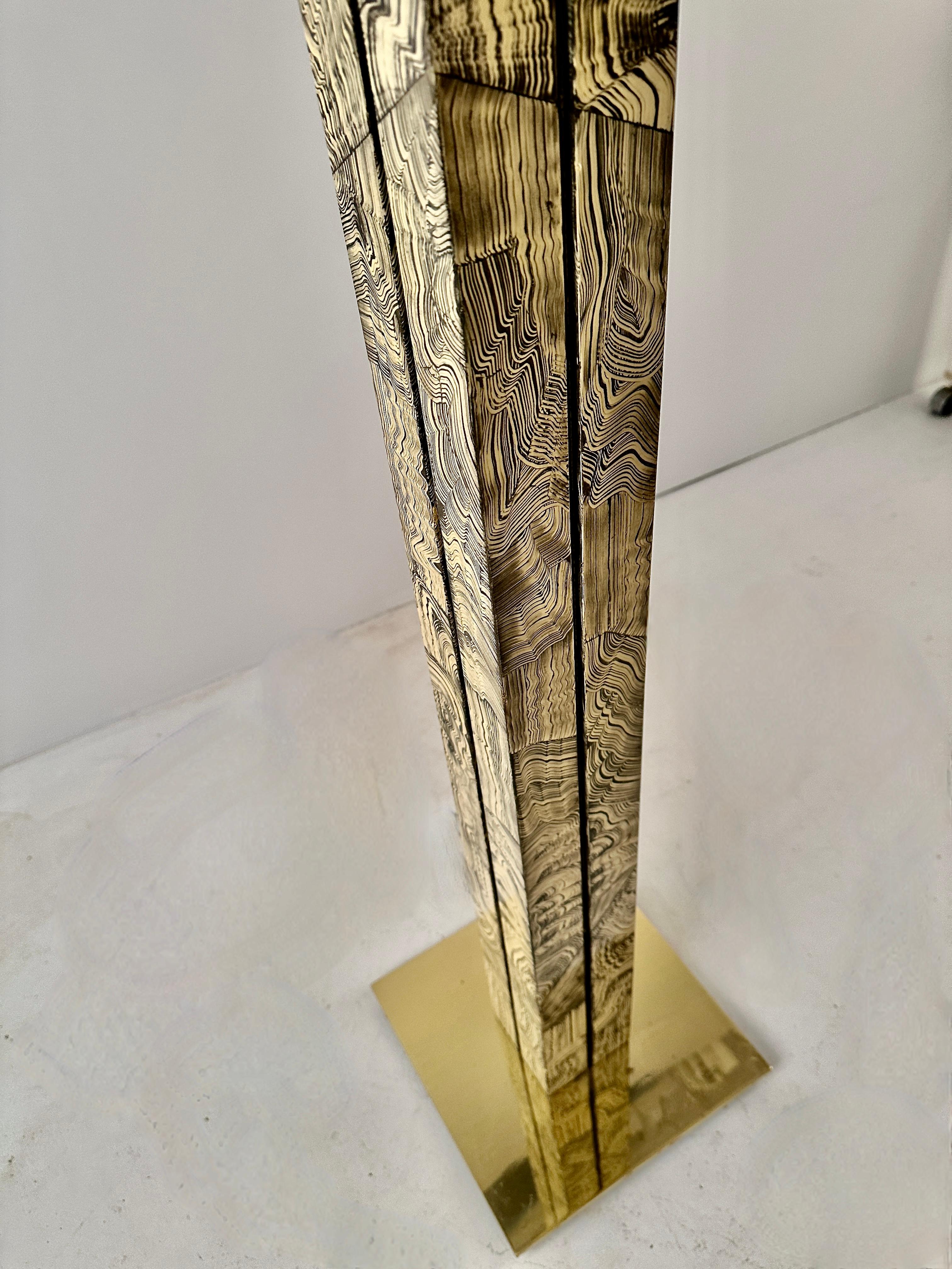 Brass Hand Painted Modern Floor Lamp, USA c1970s For Sale