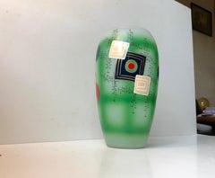Hand Painted Modernist Glass Vase, Scandinavia, 1970s