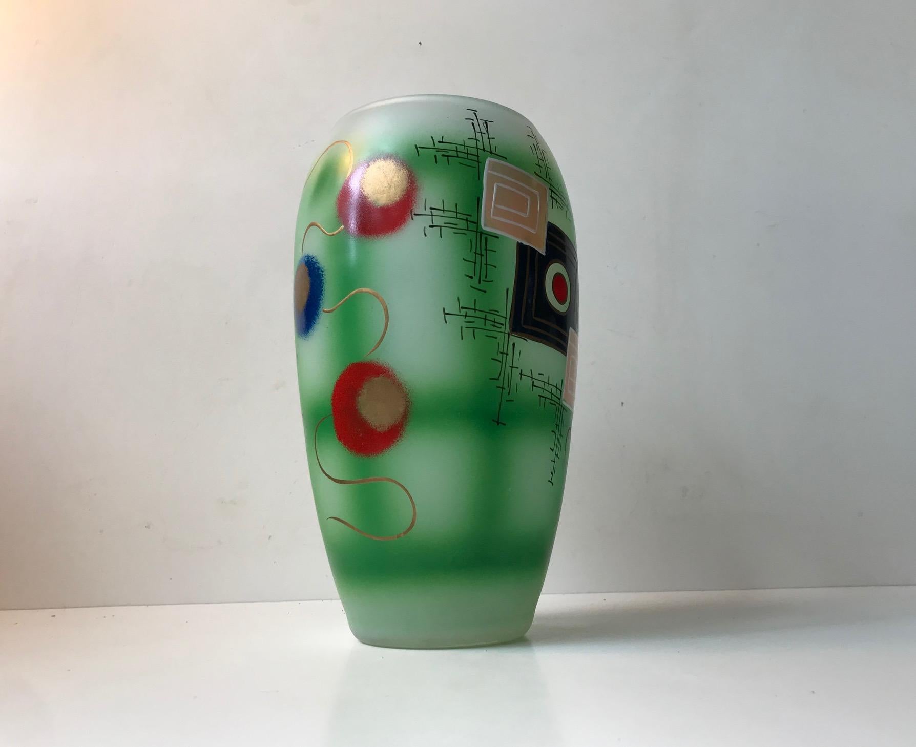 Hand-Painted Hand Painted Modernist Glass Vase, Scandinavia, 1970s For Sale