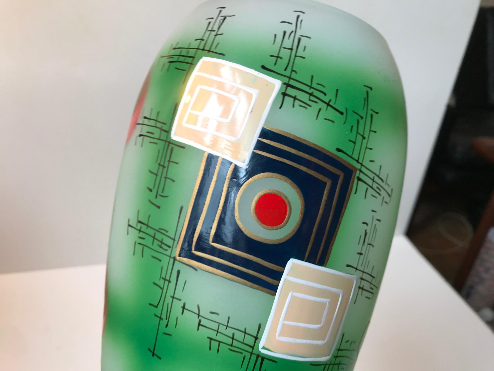 Hand Painted Modernist Glass Vase, Scandinavia, 1970s In Good Condition For Sale In Esbjerg, DK