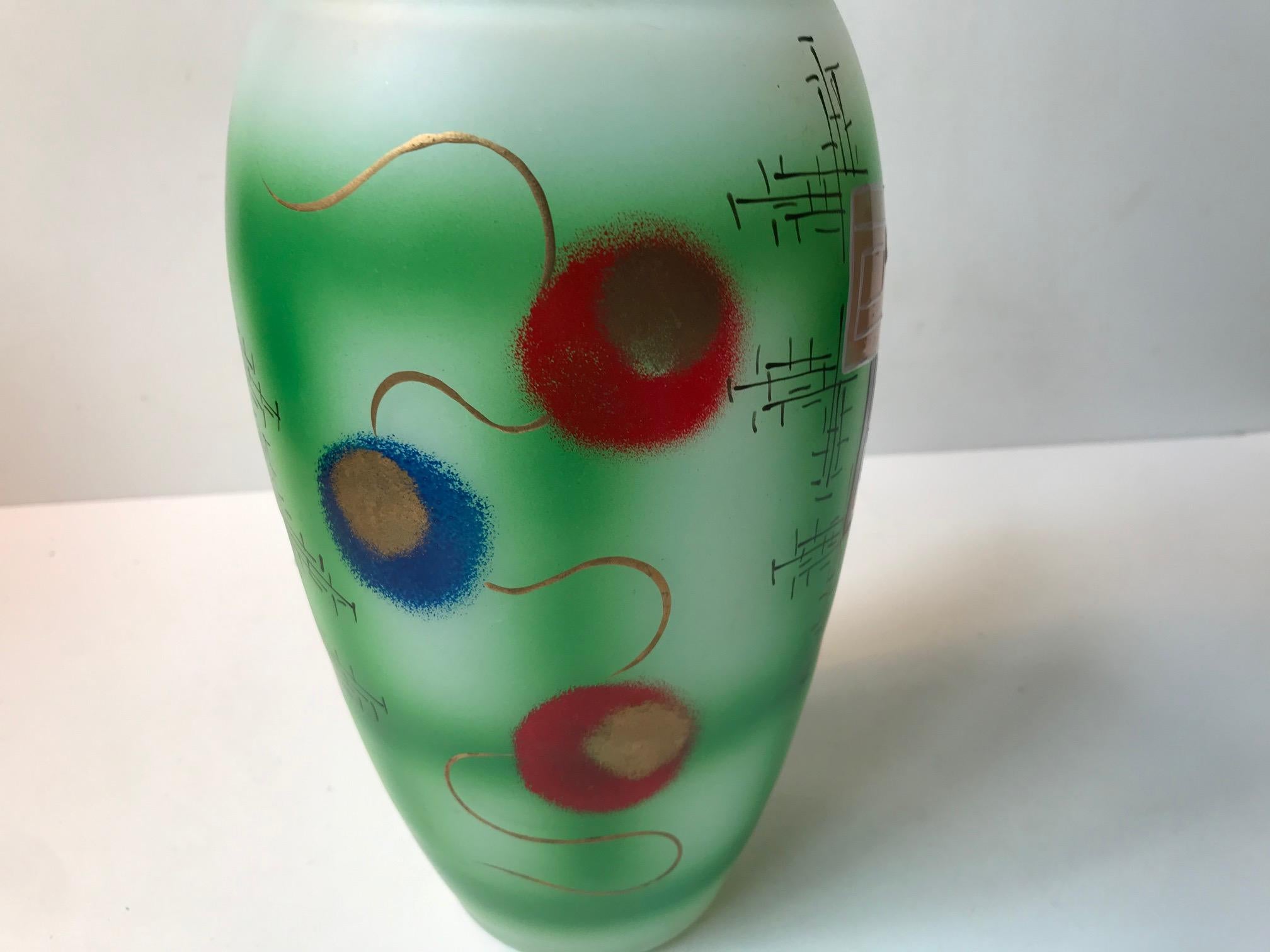 Late 20th Century Hand Painted Modernist Glass Vase, Scandinavia, 1970s For Sale