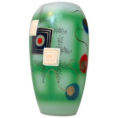 Jarrón de cristal modernista pintado a mano, Escandinavia, años 70