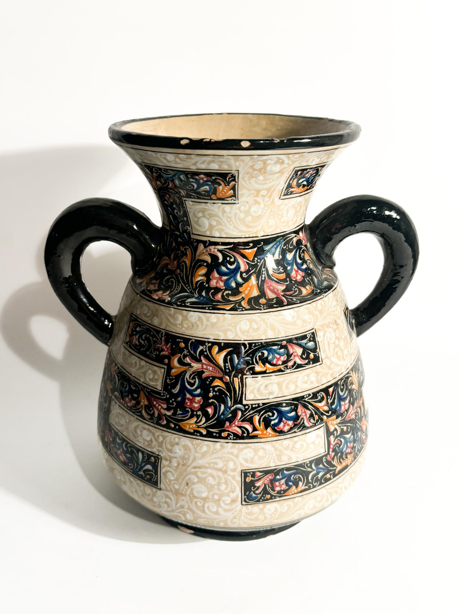 Mid-Century moderno Vaso in ceramica Molaroni dipinto a mano degli anni '40 in vendita