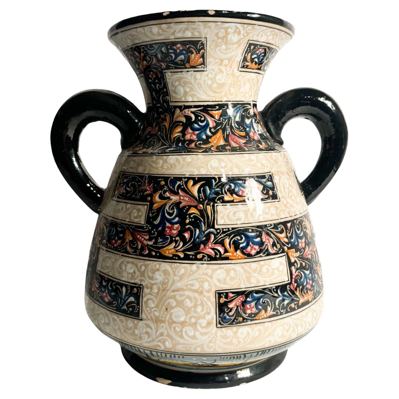 Handbemalte Molaroni-Keramikvase aus den 1940er Jahren