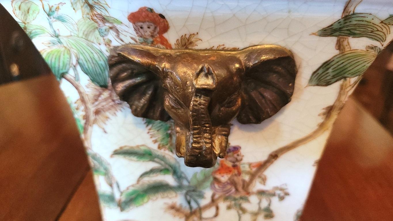 Hand Painted Monkey & Elephant Jardiniere In Good Condition In Dallas, TX