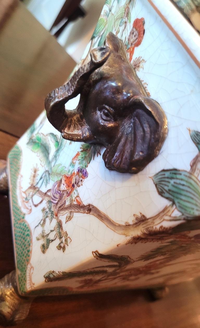 20th Century Hand Painted Monkey & Elephant Jardiniere