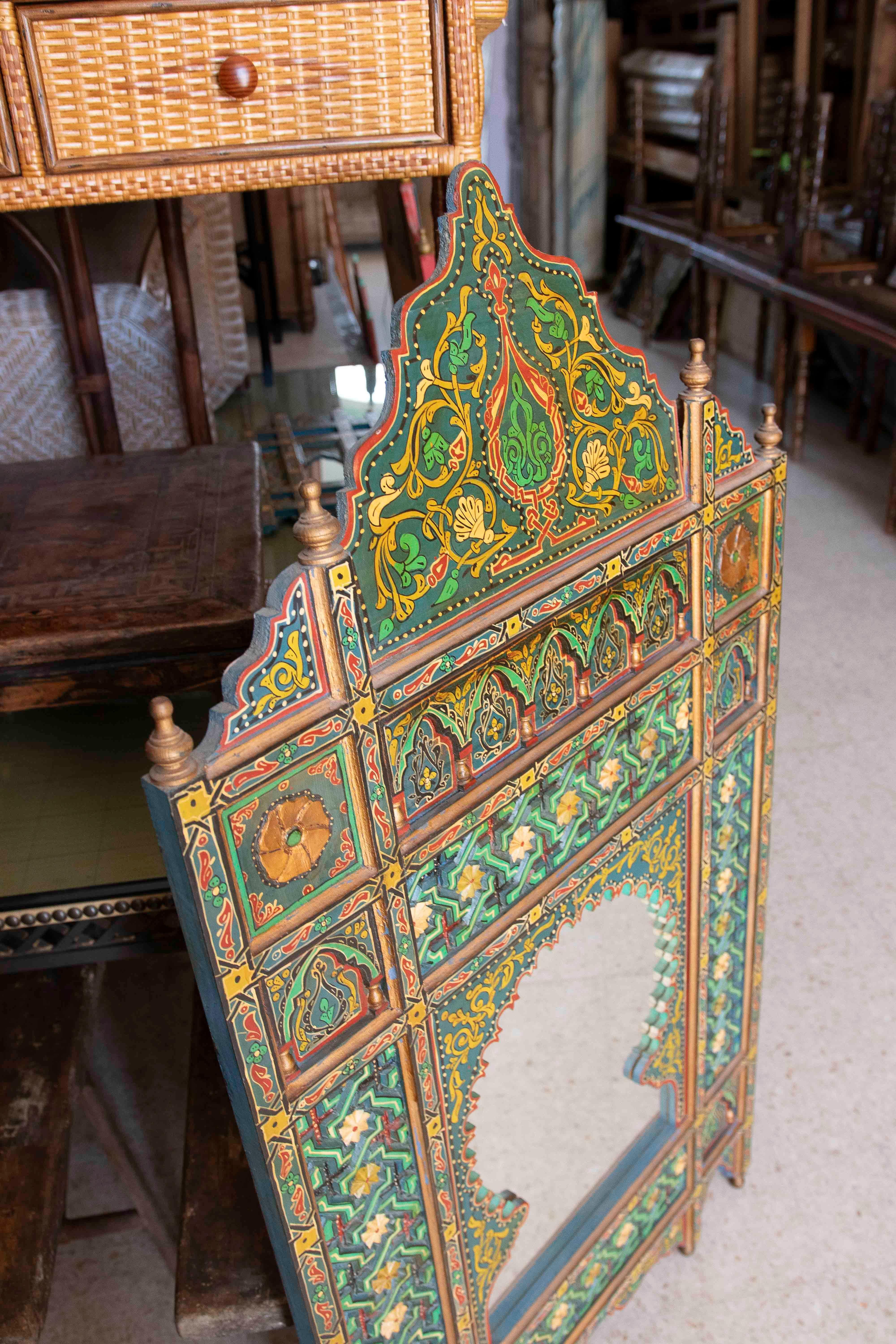 Hand-painted Moorish Style Wooden Wall Mirror with Decorations For Sale 4