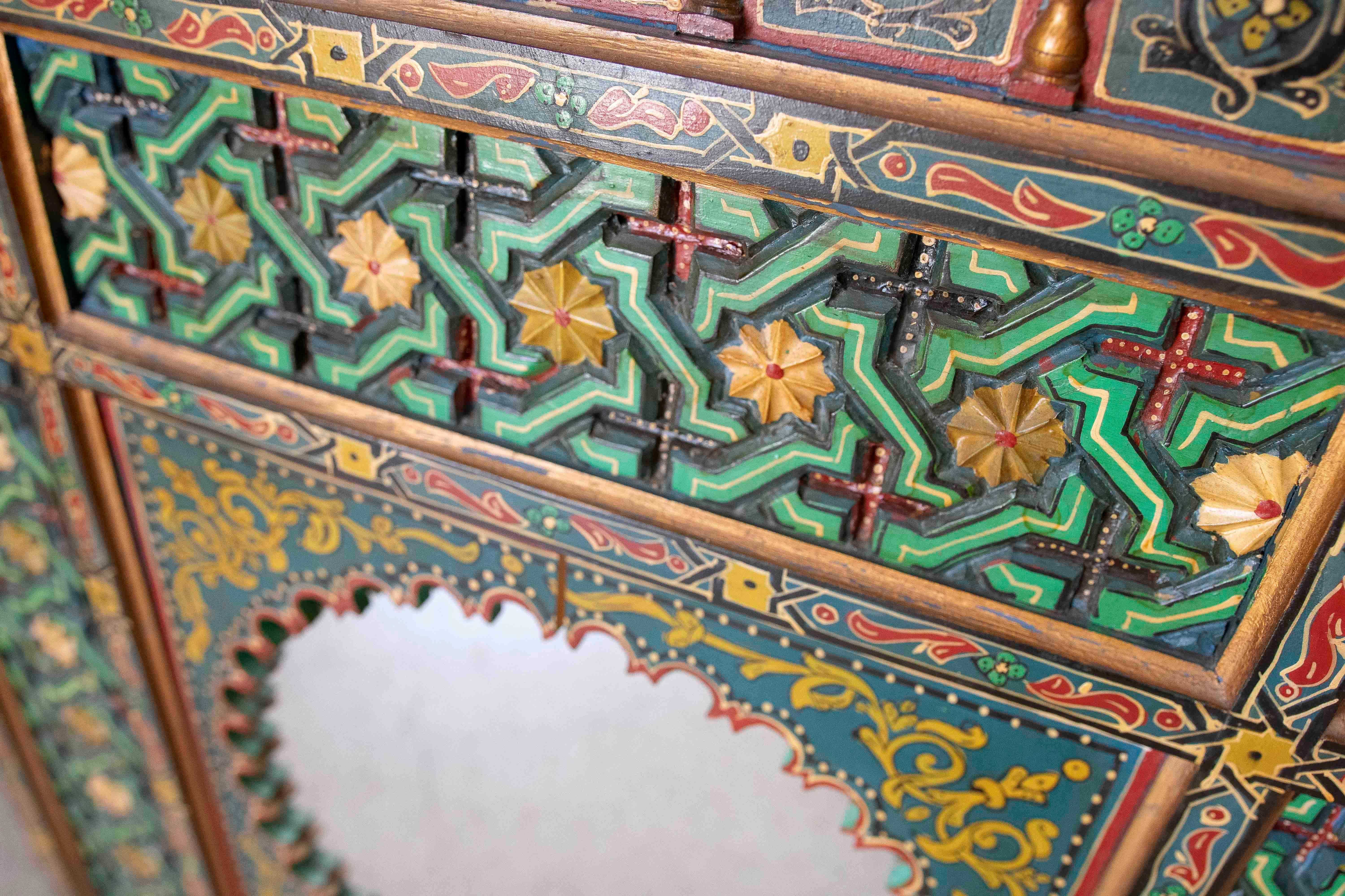 Hand-painted Moorish Style Wooden Wall Mirror with Decorations For Sale 11