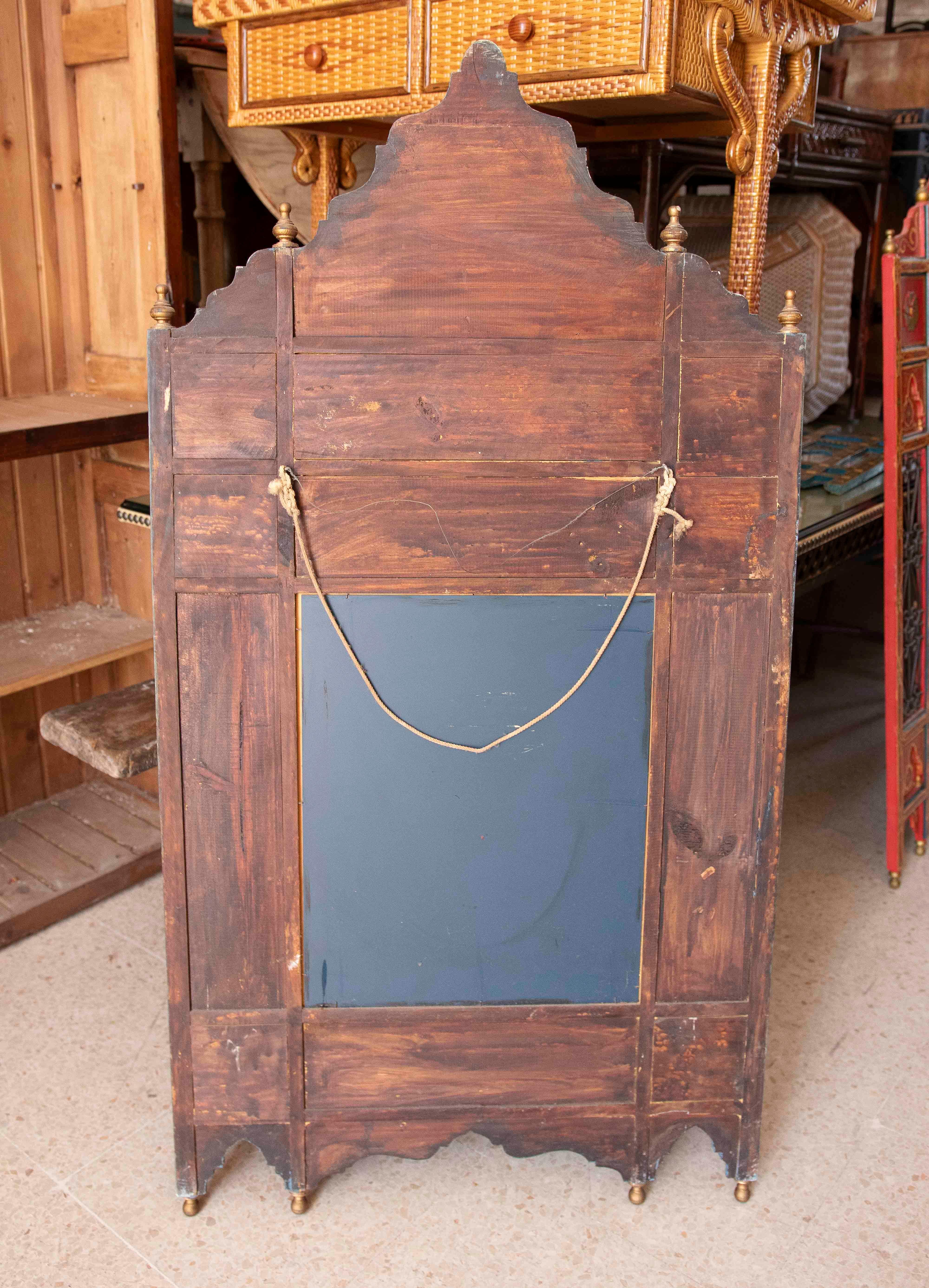 Hand-painted Moorish Style Wooden Wall Mirror with Decorations For Sale 13