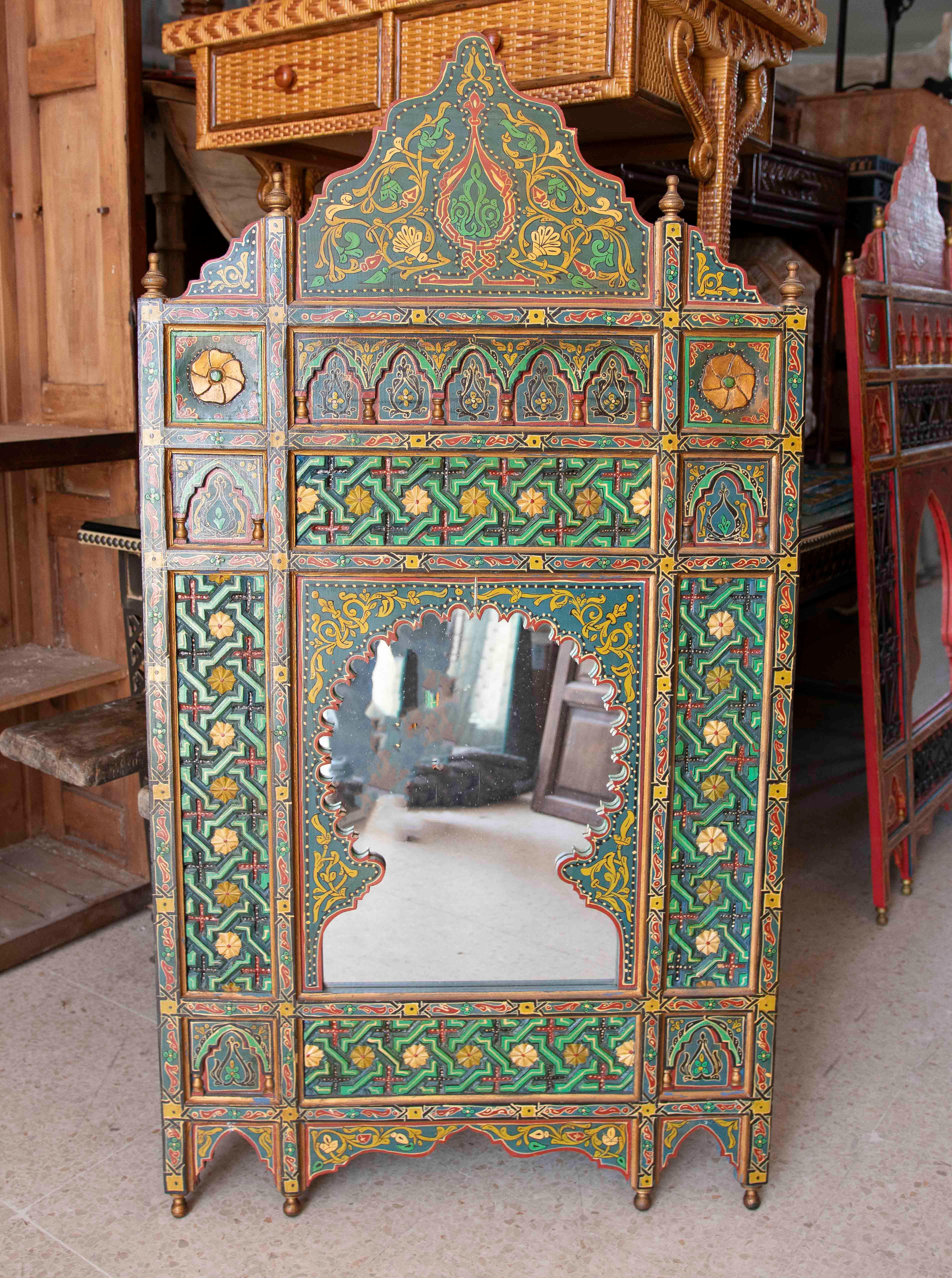 Hand-painted Moorish Style Wooden Wall Mirror with Decorations 
