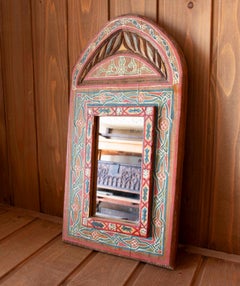 Hand-painted Moorish Style Wooden Wall Mirror with Decorations