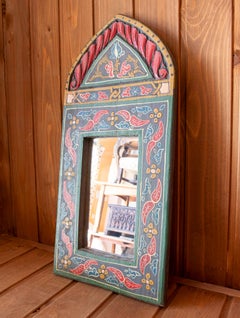 Hand-painted Moorish Style Wooden Wall Mirror with Decorations