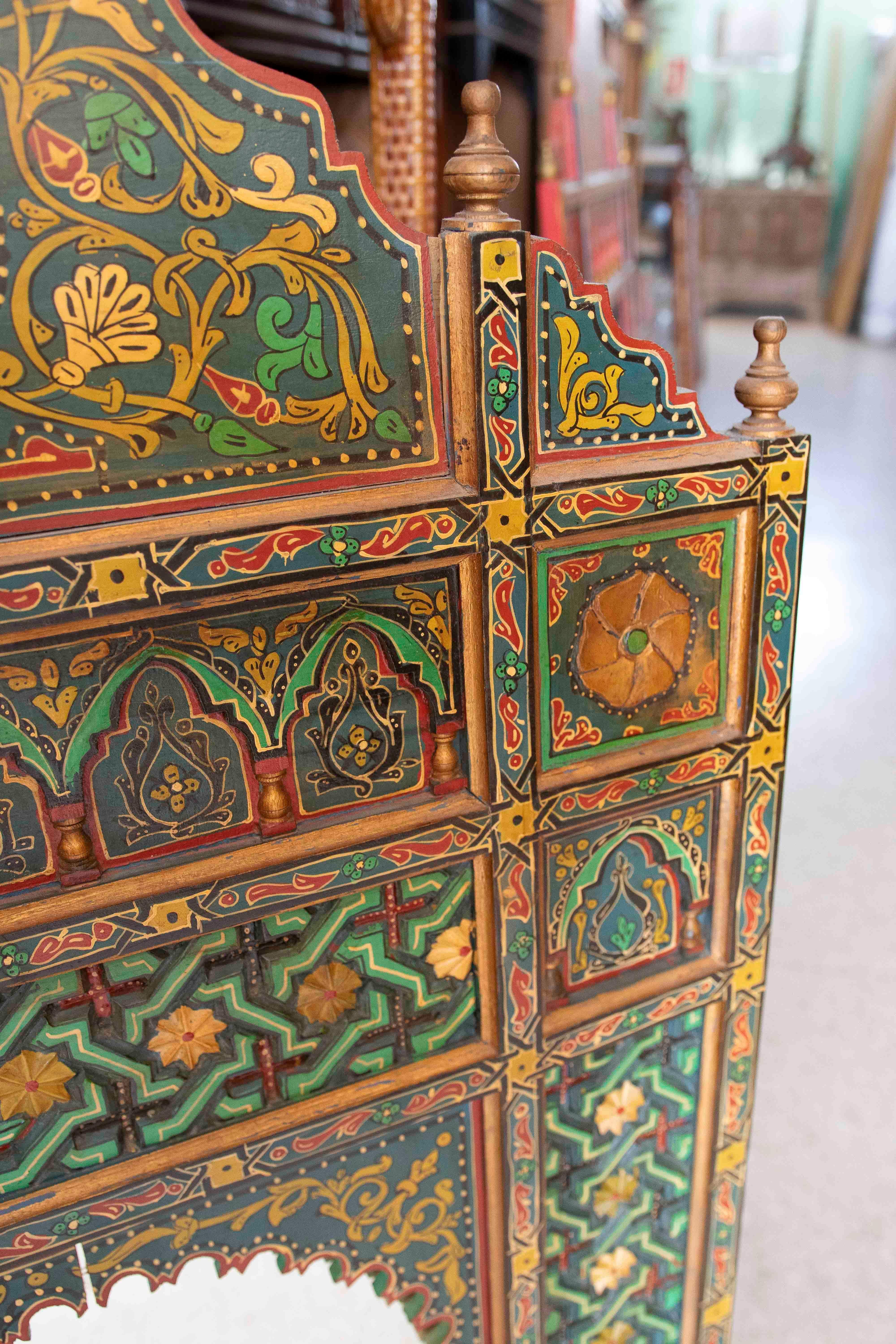 20th Century Hand-painted Moorish Style Wooden Wall Mirror with Decorations For Sale